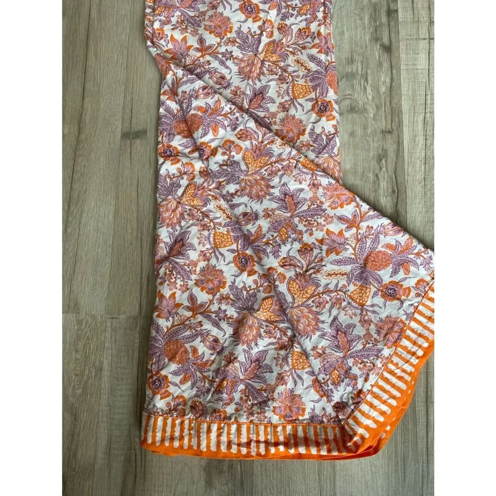 Pottery Barn Cream-Orange and Mauve Floral Print Full Sheet Set